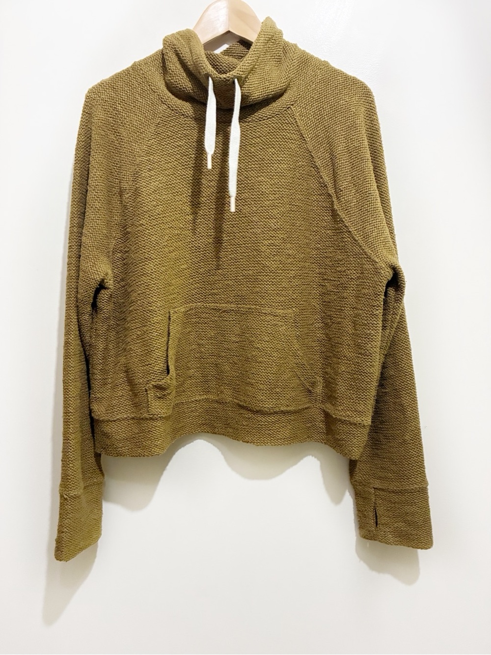 Aerie Knit Funnel Neck Hoodie Large Olive Chartreuse Green - Picture 2 of 10